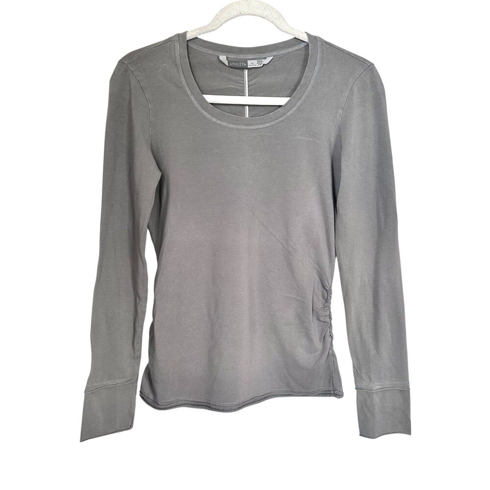 Athleta Women’s Sz XS Gray Ruched Pullover Shirt Long Sleeve Organic Cotton Gym